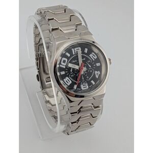 Charles Raymond Watch Women 22mm Case Black Dial Silver 7.75"‎ Band- New Battery